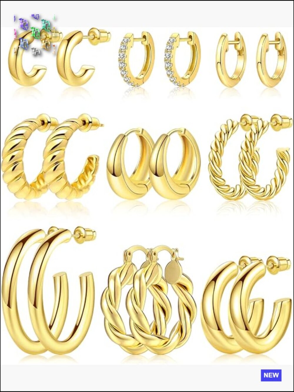 9 Pairs Gold Hoop Earrings Set Twisted Huggie Hoops Lightweight Hypoallergenic